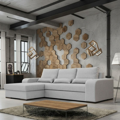Virago Corner Sofa Bed For Living Room Foam Seat Wavy Springs Wood Legs With Storage Cushions 285X165X90 Light Grey Left - image 1