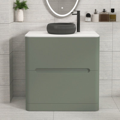 Royal Bathrooms Venice 800mm Sage Green Freestanding Bathroom Countertop Vanity Unit 2 Drawer With Milan Black Basin - image 1