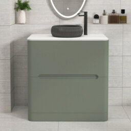 Royal Bathrooms Venice 800mm Sage Green Freestanding Bathroom Countertop Vanity Unit 2 Drawer With Milan Black Basin - thumbnail 1