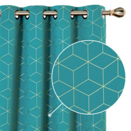Deconovo Eyelet Curtains Gold Diamond Printed Blackout Curtains For Bedroom, 52 X 72 Inch, Turquoise, One Pair - thumbnail 3