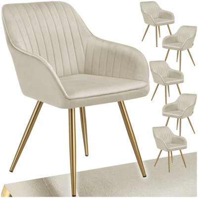 Tectake Set Of 6 Dining Chair Marilyn - Quilted Velvet, Continuous Backrest, Gold Steel Legs  - Cream/gold - image 1