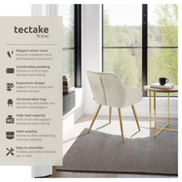 Tectake Set Of 6 Dining Chair Marilyn - Quilted Velvet, Continuous Backrest, Gold Steel Legs  - Cream/gold - thumbnail 2