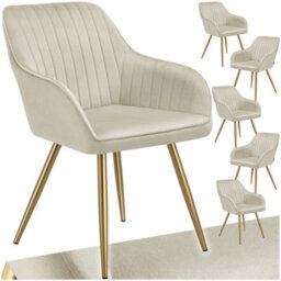 Tectake Set Of 6 Dining Chair Marilyn - Quilted Velvet, Continuous Backrest, Gold Steel Legs  - Cream/gold