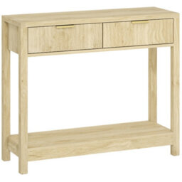 Wyld Haus Kesoyo 90Cm Slim Console Table In Natural Wood-Tone With Fluted Drawers And Lower Shelf - thumbnail 2