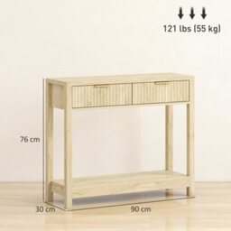 Wyld Haus Kesoyo 90Cm Slim Console Table In Natural Wood-Tone With Fluted Drawers And Lower Shelf - thumbnail 3