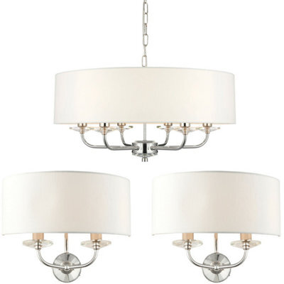 6 Bulb Ceiling Pendant Lamp & 2X Matching Twin Wall Light Modern Bright Nickel - image 1