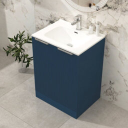 Royal Bathrooms Evora 700mm Midnight Blue Fluted Floor Standing Bathroom Vanity Unit 2 Door Cabinet With Ceramic Basin - thumbnail 5