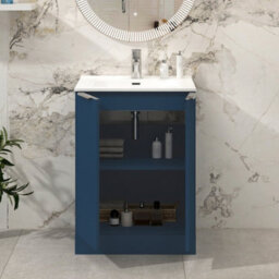 Royal Bathrooms Evora 700mm Midnight Blue Fluted Floor Standing Bathroom Vanity Unit 2 Door Cabinet With Ceramic Basin - thumbnail 4