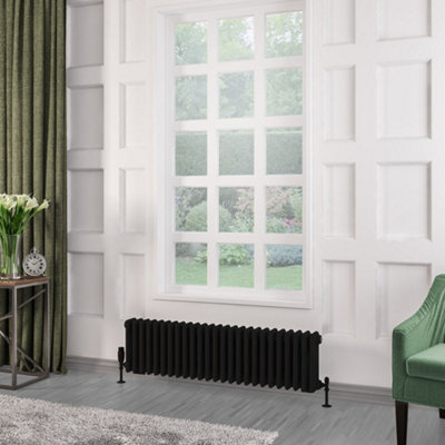 Planet Radiators Three Column 300 X 1415mm Cast Iron Style Radiator Black