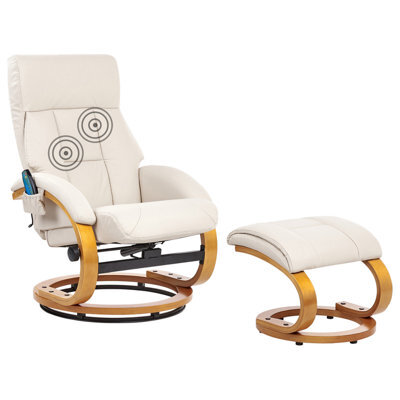 Beliani Massage Chair Force With Footstool Faux Leather Light Beige - image 1