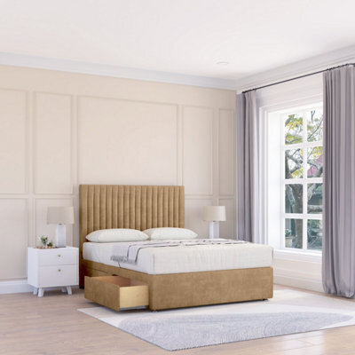 "Sloomy 4Ft Manhattan Divan Bed Base Latte Dumfries ,4 Drawers & 54"" Floor Standing Headboard - Small Double" - image 1