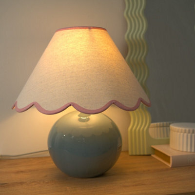 Valuelights Bosco Eucalyptus Ceramic Table Lamp With Pink Trim Scallop Shade And Bulb - image 1