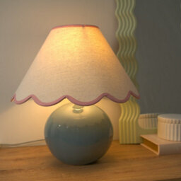 Valuelights Bosco Eucalyptus Ceramic Table Lamp With Pink Trim Scallop Shade And Bulb - thumbnail 1