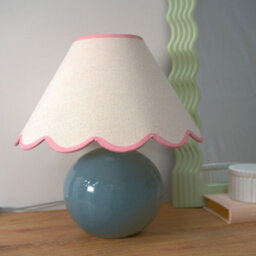 Valuelights Bosco Eucalyptus Ceramic Table Lamp With Pink Trim Scallop Shade And Bulb - thumbnail 5