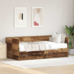 Berkfield Daybed With Drawers Old Wood Engineered Wood 90 X 190 Cm Sturdy