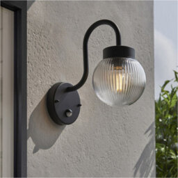 Loops 2 Pack Outdoor Textured Black Wall Light - Clear Ribbed Glass Shade - Non-Dimmable 10W Led E27 - thumbnail 4