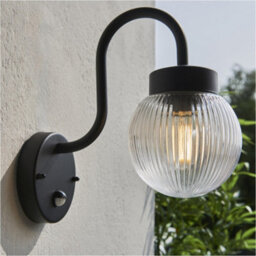 Loops 2 Pack Outdoor Textured Black Wall Light - Clear Ribbed Glass Shade - Non-Dimmable 10W Led E27 - thumbnail 3
