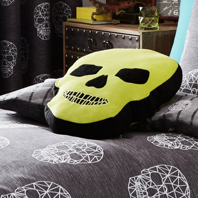 Catherine Lansfield Kids Living Skulls Shaped Cushion Green - image 1