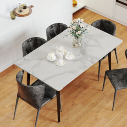 Fativo Stunning High Gloss 4-6 Seater Marble Dining Table Kitchen Dinette Table House, Bentley White