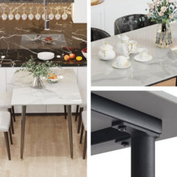 Fativo Stunning High Gloss 4-6 Seater Marble Dining Table Kitchen Dinette Table House, Bentley White - thumbnail 4