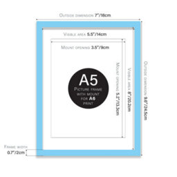 A5 Light Blue Picture Frame With Mount For A6 (10.5 X 14.8Cm - 4.1 X 5.8In) Poster, Photo, Artwork, Or Print. - thumbnail 2