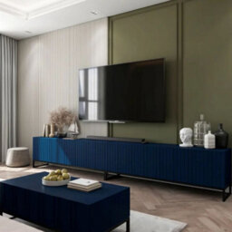 Heze Furniture Elpis Glamour Tv Cabinet Media Unit Extra Long 300 Cm - Navy Matt / Black Frame - thumbnail 3