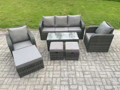 Fimous 8 Seater Rattan Garden Furniture Set With Rectangular Coffee Table 3 Footstools Patio Outdoor Rattan Set - image 1