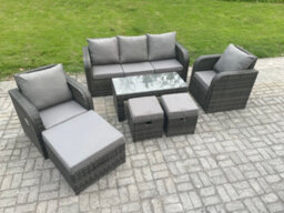 Fimous 8 Seater Rattan Garden Furniture Set With Rectangular Coffee Table 3 Footstools Patio Outdoor Rattan Set - thumbnail 2