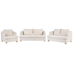 Beliani 6-Seater Three-Piece Sofa Set In Off-White Boucle With Round Eucalyptus Legs - thumbnail 2