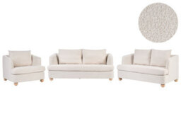 Beliani 6-Seater Three-Piece Sofa Set In Off-White Boucle With Round Eucalyptus Legs - thumbnail 3