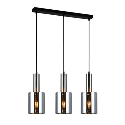 Luminosa Lighting Luminosa Modern Hanging Pendant Satin Nickel 3 Light  With Smoky Shade, E27