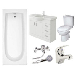 Veebath Rosina 1500mm Bath Vanity Unit, Toilet & Taps Bathroom Suite - thumbnail 1