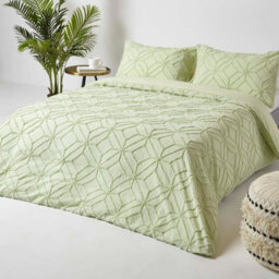 Homescapes Sage Green Diamond Cotton Tufted Duvet Cover Set, Single - thumbnail 3