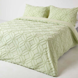 Homescapes Sage Green Diamond Cotton Tufted Duvet Cover Set, Single - thumbnail 1