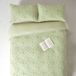 Homescapes Sage Green Diamond Cotton Tufted Duvet Cover Set, Single - thumbnail 2