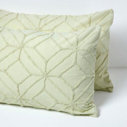 Homescapes Sage Green Diamond Cotton Tufted Duvet Cover Set, Single - thumbnail 6
