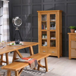 The Furniture Market Cheshire Oak Glazed 2 Door 2 Drawer Tall Display Cabinet Unit - thumbnail 5