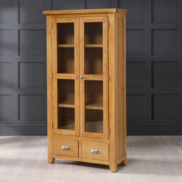 The Furniture Market Cheshire Oak Glazed 2 Door 2 Drawer Tall Display Cabinet Unit - thumbnail 6