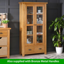 The Furniture Market Cheshire Oak Glazed 2 Door 2 Drawer Tall Display Cabinet Unit - thumbnail 4