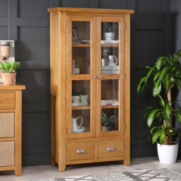 The Furniture Market Cheshire Oak Glazed 2 Door 2 Drawer Tall Display Cabinet Unit - thumbnail 2