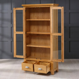 The Furniture Market Cheshire Oak Glazed 2 Door 2 Drawer Tall Display Cabinet Unit - thumbnail 7