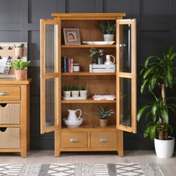 The Furniture Market Cheshire Oak Glazed 2 Door 2 Drawer Tall Display Cabinet Unit - thumbnail 3
