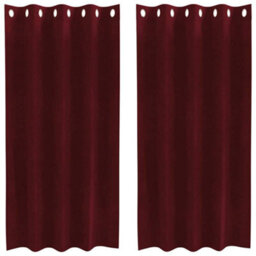 Berkfield Blackout Curtains With Eyelets 2 Pcs Wine Red Velvet - thumbnail 2