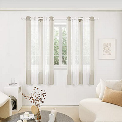 Deconovo Voile Curtains Semi Transparent Soft Decorative Striped Yarn-Dyed Sheer Curtains 55 X 72 Inch Light Brown 2 Panels - image 1