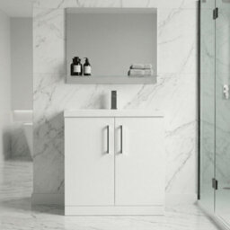 Balterley Bramshall Contemporary Bathroom Floor Standing 2-Door Vanity Unit & Mid-Edge Basin, Gloss White, 800mm - thumbnail 2