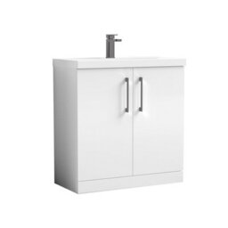 Balterley Bramshall Contemporary Bathroom Floor Standing 2-Door Vanity Unit & Mid-Edge Basin, Gloss White, 800mm - thumbnail 1