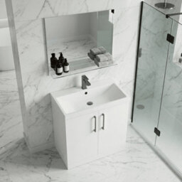 Balterley Bramshall Contemporary Bathroom Floor Standing 2-Door Vanity Unit & Mid-Edge Basin, Gloss White, 800mm - thumbnail 4