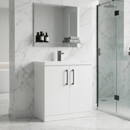 Balterley Bramshall Contemporary Bathroom Floor Standing 2-Door Vanity Unit & Mid-Edge Basin, Gloss White, 800mm - thumbnail 3