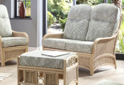 Desser Chelsea Natural Wash 2 Seater Conservatory Sofa Real Cane Rattan Indoor Settee With Uk Sewn Cushion In Tropical - thumbnail 3