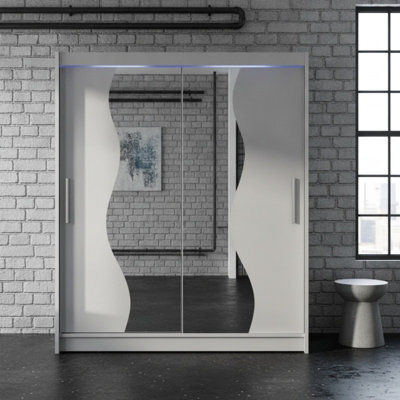 Westa S Cashmere Sliding Door Wardrobe With Mirror Shelves Hanging Rail Bedroom Clothes Storage Unit With Led Rgb - image 1